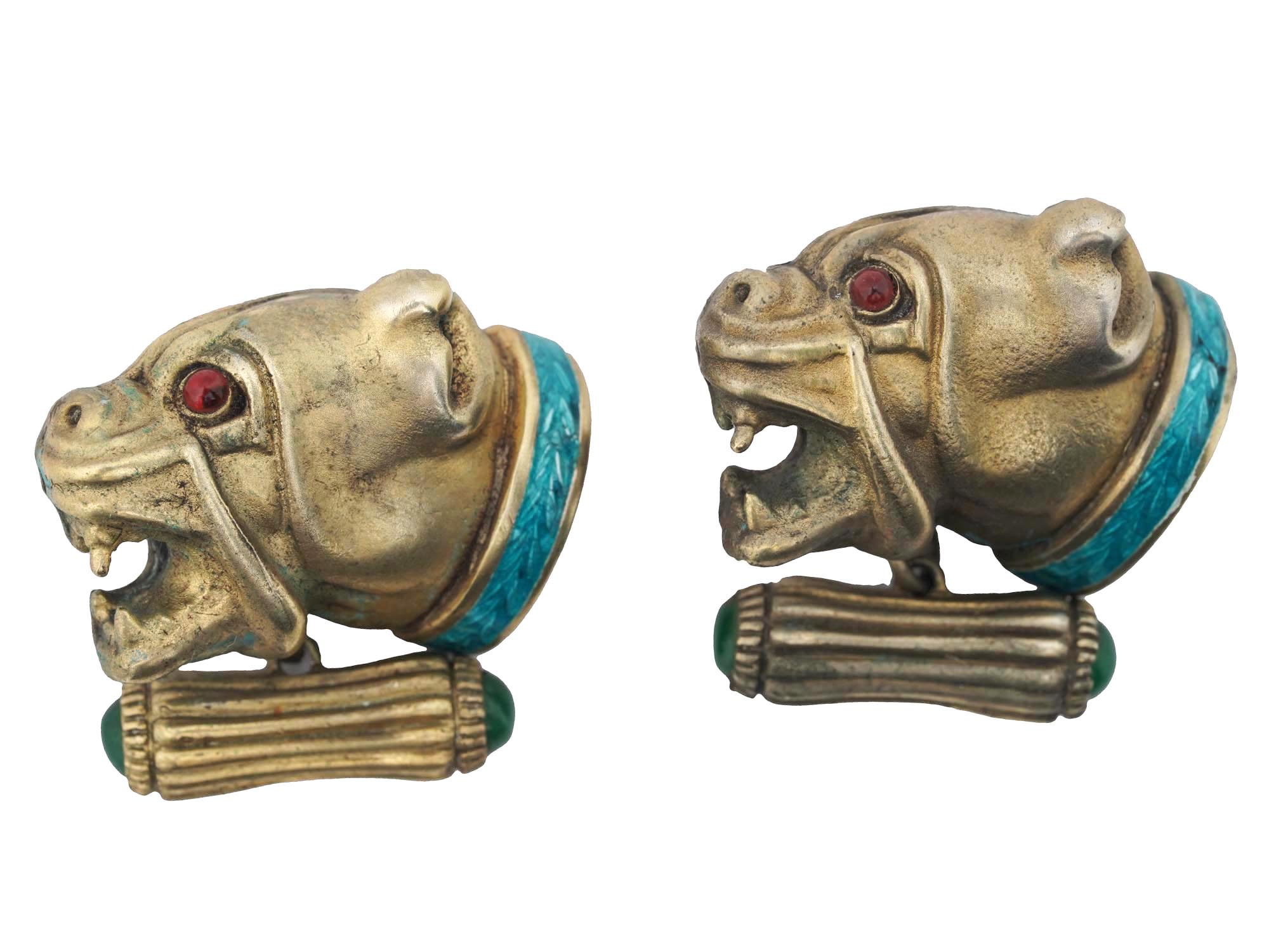 RUSSIAN GILT SILVER BULLDOG CUFFLINKS PIC-0